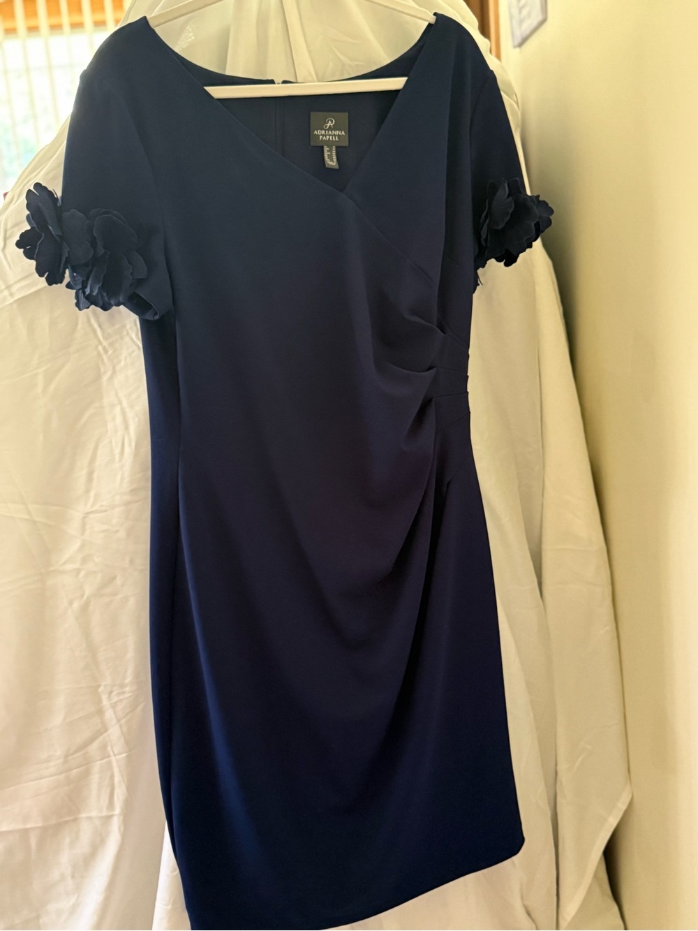 Adrianna Papell Navy V-Neck Sheath Dress